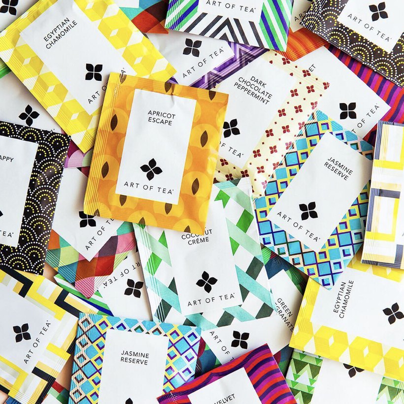 Sachet range spread out across a table