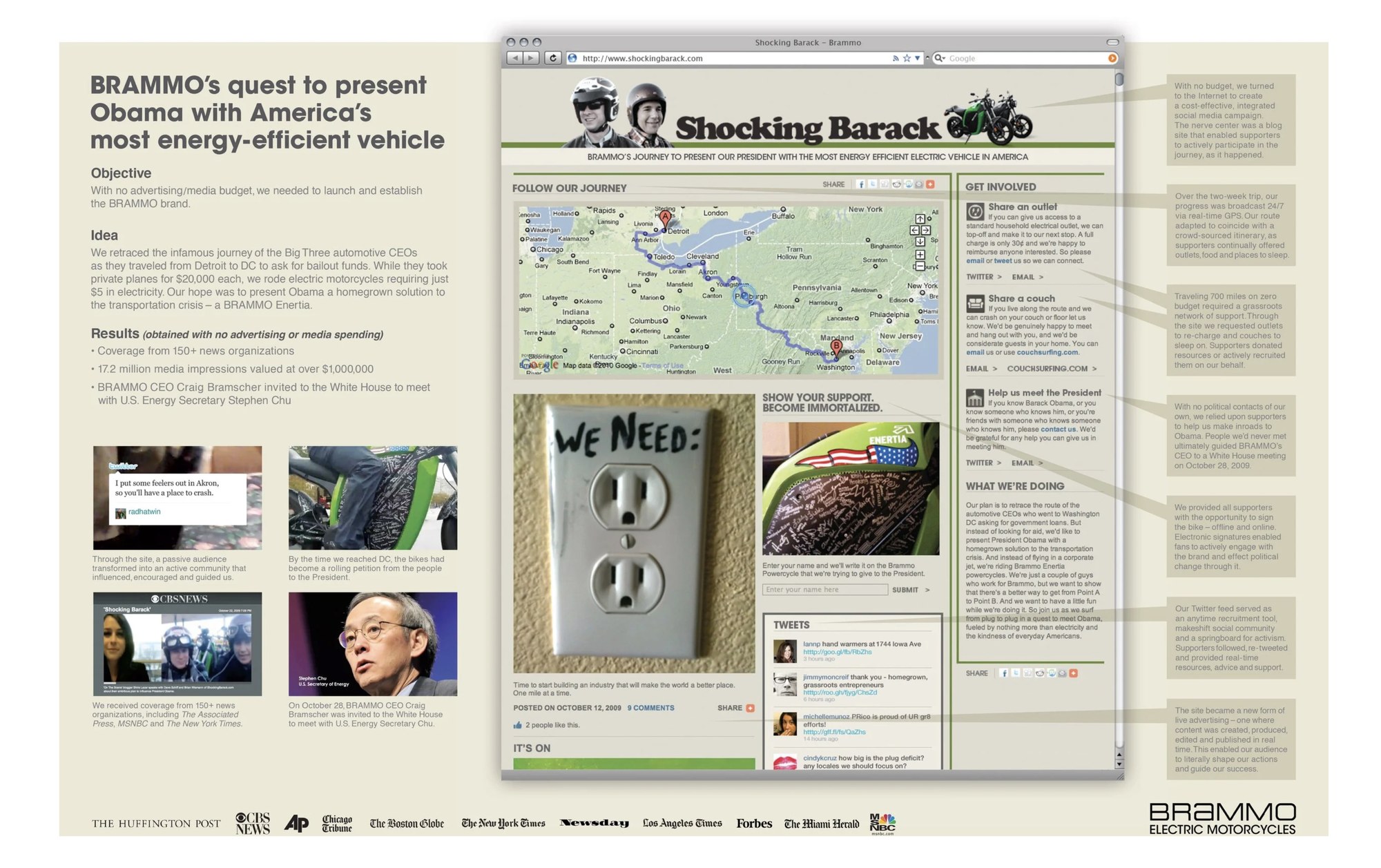 The Shocking Barack case study — the shockingbarack.com site, the Detroit-to-DC route, and coverage from CBS News, the AP and the New York Times
