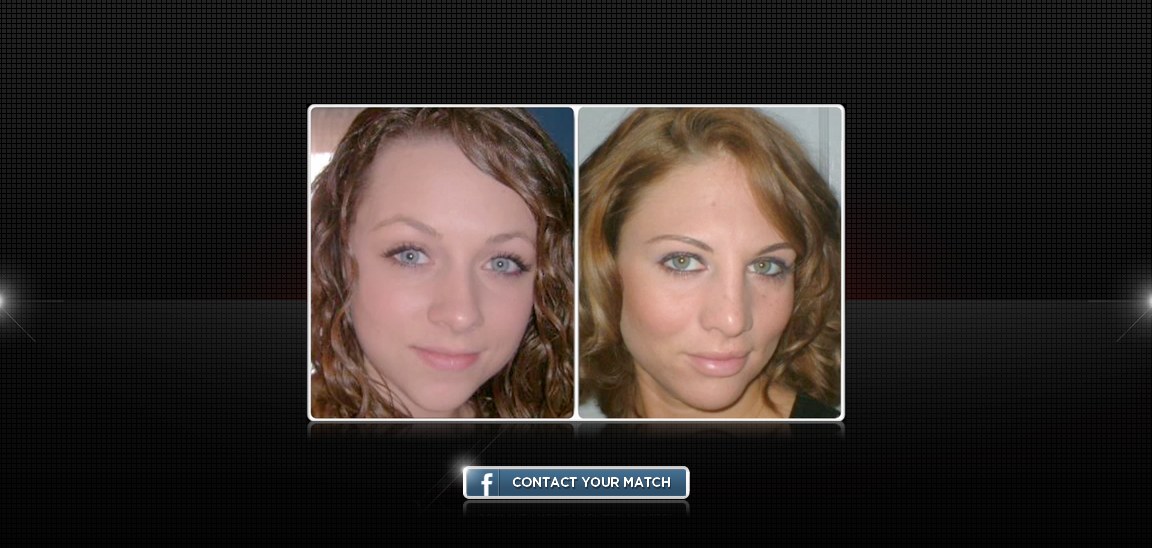 A matched pair with a &lsquo;Contact your match&rsquo; button to connect on Facebook
