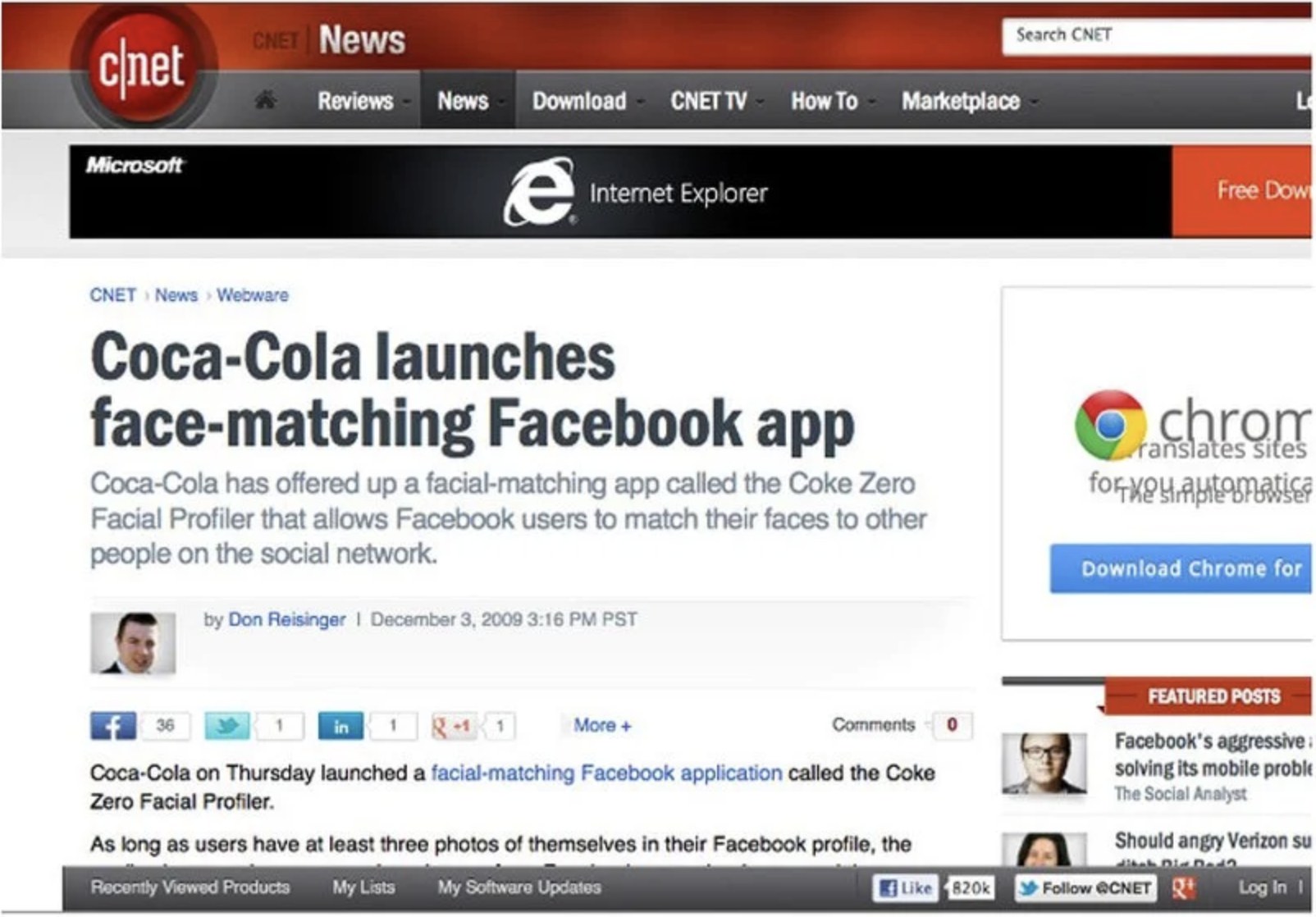 CNET: &lsquo;Coca-Cola launches face-matching Facebook app&rsquo;