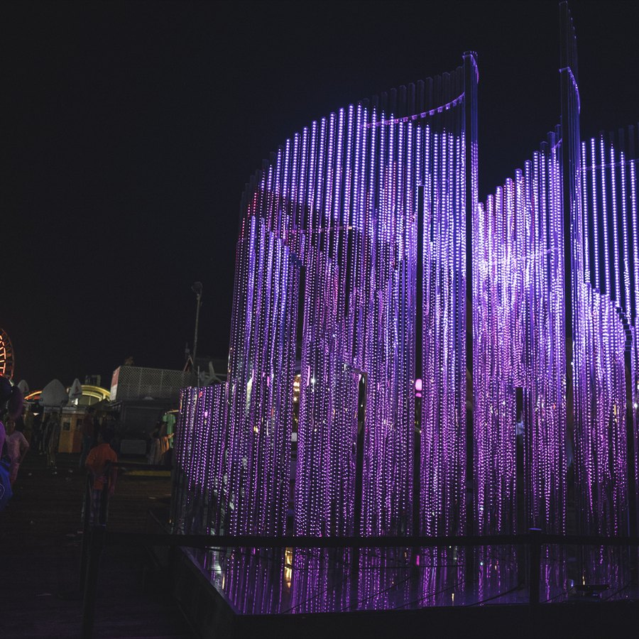 A close detail of the LED strands in colour