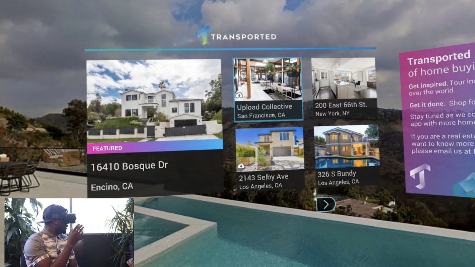 The in-VR listings gallery, designed to browse by gaze
