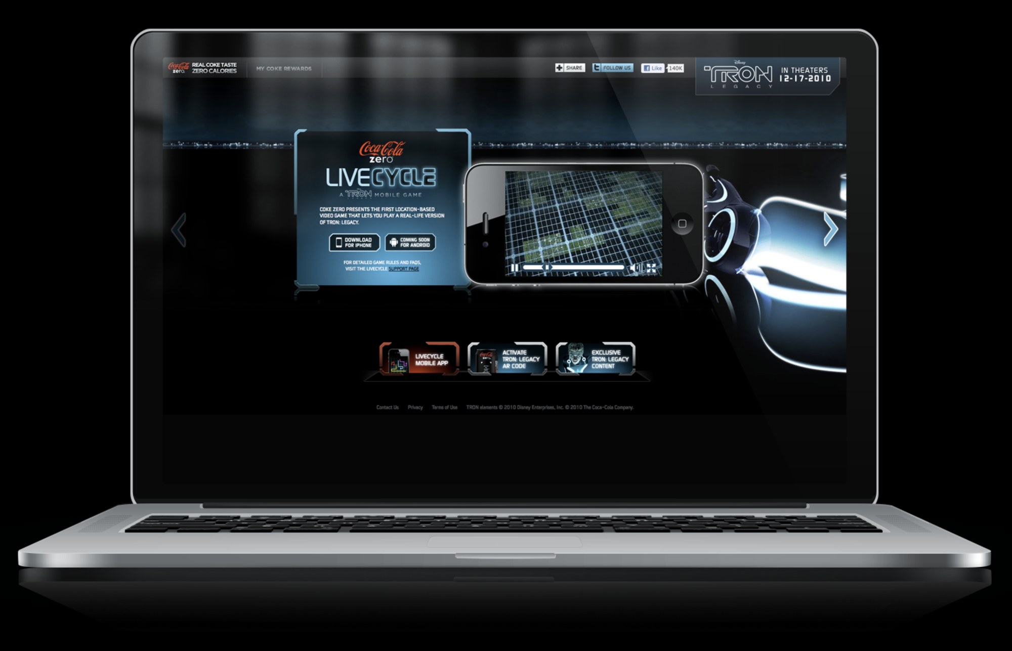 The LiveCycle campaign site presenting the first location-based video game